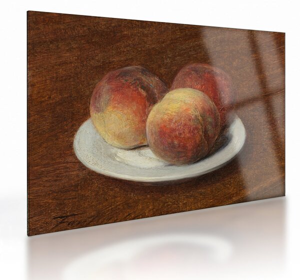 Tablou pe sticlă - Henri Fantin-Latour, Three Peaches on a Plate, reproducere (70x50 cm)