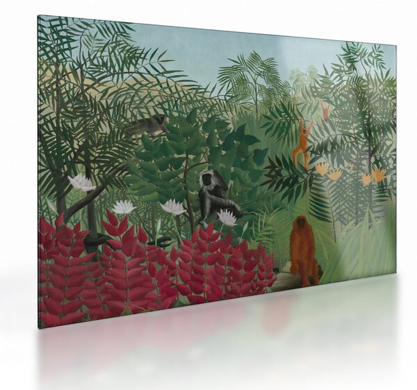 Tablou pe sticlă - Henri Rousseau, Tropical Forest with Monkeys, reproducere (70x50 cm)