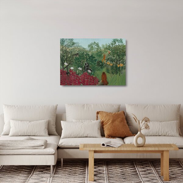 Tablou pe sticlă - Henri Rousseau, Tropical Forest with Monkeys, reproducere (70x50 cm)