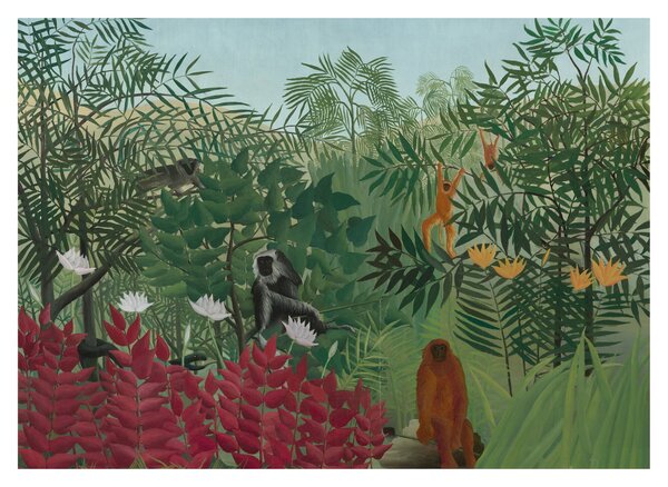 Tablou pe sticlă - Henri Rousseau, Tropical Forest with Monkeys, reproducere (70x50 cm)