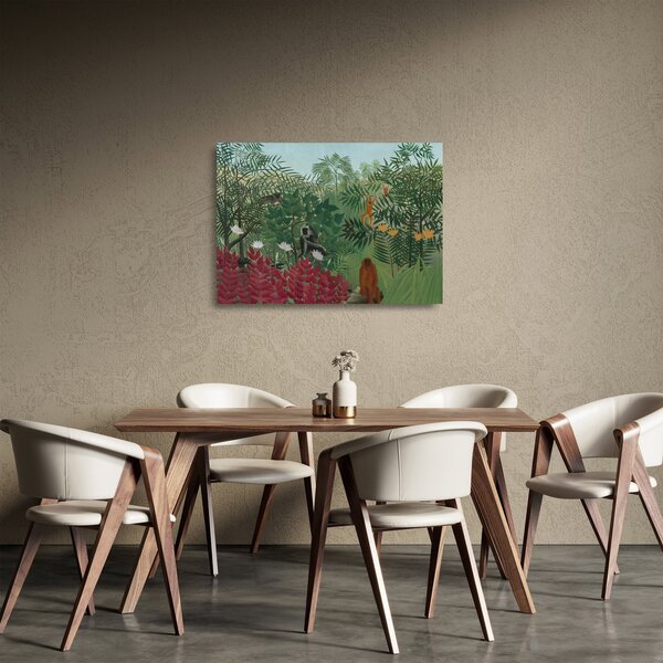 Tablou pe sticlă - Henri Rousseau, Tropical Forest with Monkeys, reproducere (70x50 cm)