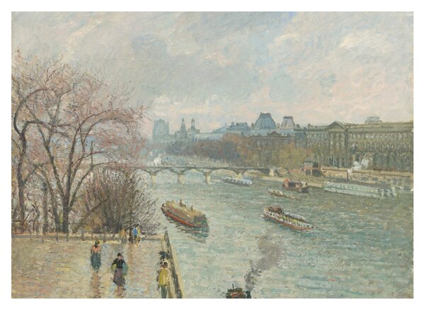 Tablou pe sticlă - Camille Pissarro, The Louvre, Afternoon, Rainy Weather, reproducere (70x50 cm)