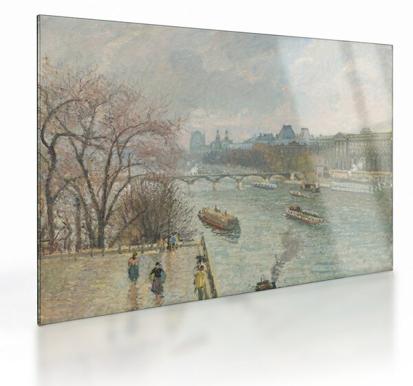 Tablou pe sticlă - Camille Pissarro, The Louvre, Afternoon, Rainy Weather, reproducere (70x50 cm)