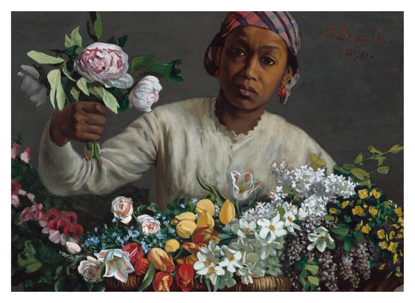 Tablou pe sticlă - Frédéric Bazille, Young Woman with Peonies, reproducere (70x50 cm)