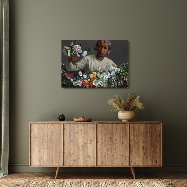 Tablou pe sticlă - Frédéric Bazille, Young Woman with Peonies, reproducere (70x50 cm)