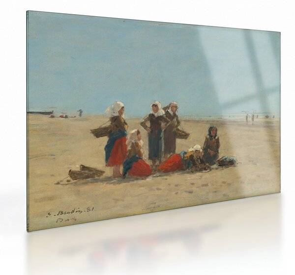 Tablou pe sticlă - Eugène Boudin, Women on the Beach at Berck, reproducere (70x50 cm)