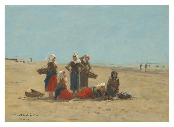 Tablou pe sticlă - Eugène Boudin, Women on the Beach at Berck, reproducere (70x50 cm)