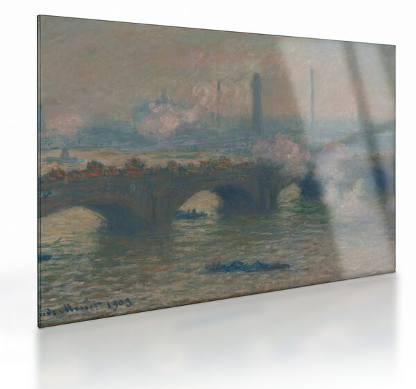 Tablou pe sticlă - Claude Monet, Waterloo Bridge, Gray Day, reproducere (70x50 cm)