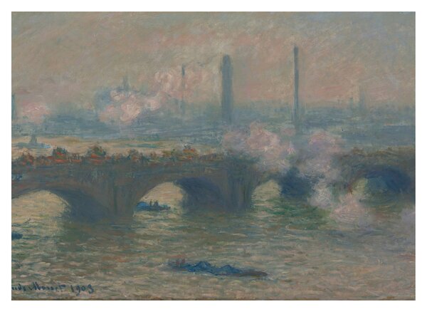 Tablou pe sticlă - Claude Monet, Waterloo Bridge, Gray Day, reproducere (70x50 cm)