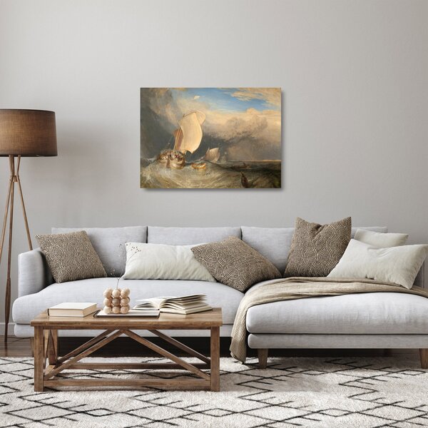 Tablou pe sticlă - William Turner, Fishing Boats with Hucksters Bargaining for Fish, reproducere (70x50 cm)