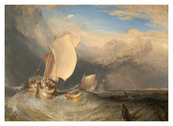 Tablou pe sticlă - William Turner, Fishing Boats with Hucksters Bargaining for Fish, reproducere (70x50 cm)