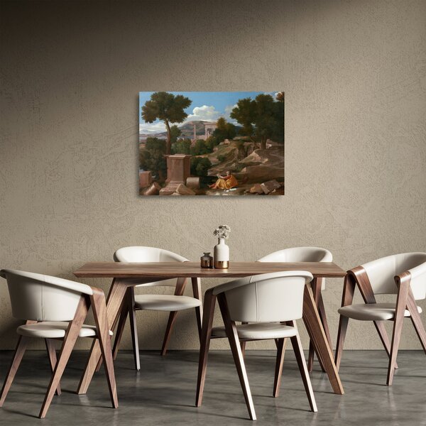 Tablou pe sticlă - Nicolas Poussin, Landscape with Saint John on Patmos, reproducere (70x50 cm)
