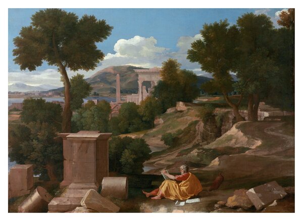 Tablou pe sticlă - Nicolas Poussin, Landscape with Saint John on Patmos, reproducere (70x50 cm)