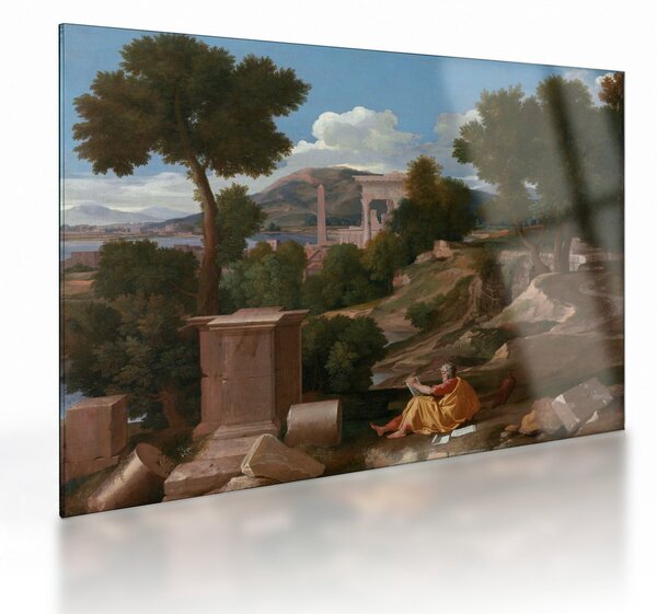 Tablou pe sticlă - Nicolas Poussin, Landscape with Saint John on Patmos, reproducere (70x50 cm)