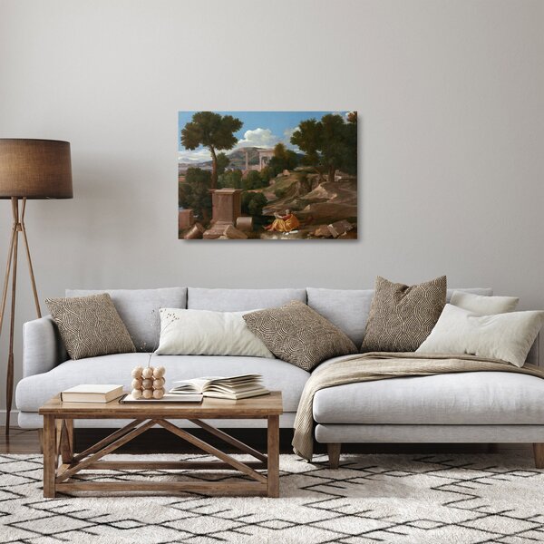 Tablou pe sticlă - Nicolas Poussin, Landscape with Saint John on Patmos, reproducere (70x50 cm)