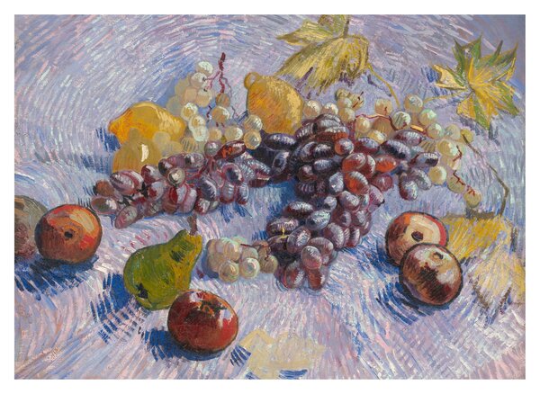 Tablou pe sticlă - Vincent van Gogh, Grapes, Lemons, Pears, and Apples, reproducere (70x50 cm)