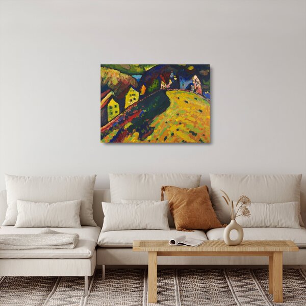 Tablou pe sticlă - Vasily Kandinsky, Houses at Murnau, reproducere (70x50 cm)