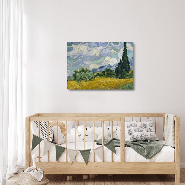Tablou pe sticlă - Vincent van Gogh, Wheat Field with Cypresses, reproducere (70x50 cm)