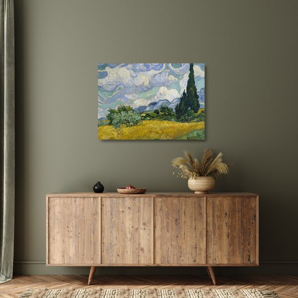 Tablou pe sticlă - Vincent van Gogh, Wheat Field with Cypresses, reproducere (70x50 cm)