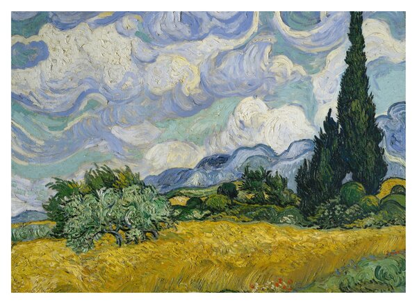 Tablou pe sticlă - Vincent van Gogh, Wheat Field with Cypresses, reproducere (70x50 cm)