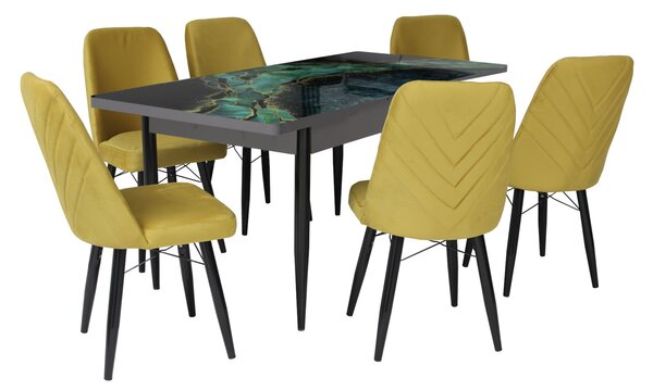 Set masă extensibilă Crystal cu 6 scaune Ludovic Galben