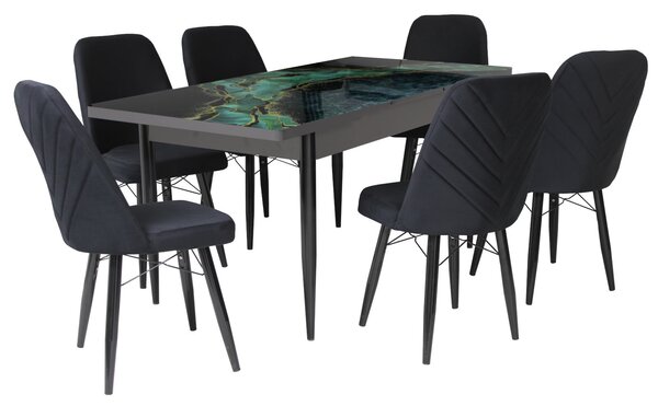 Set masă extensibilă Crystal cu 6 scaune Ludovic Negru