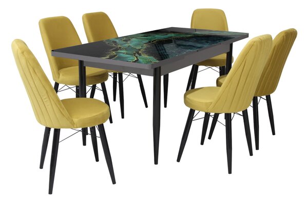 Set masă extensibilă Crystal cu 6 scaune Minerva Galben