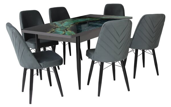 Set masă extensibilă Crystal cu 6 scaune Ludovic Gri