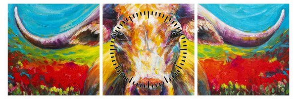 Tablou - Vacă pictată (cu ceas) (90x30 cm)