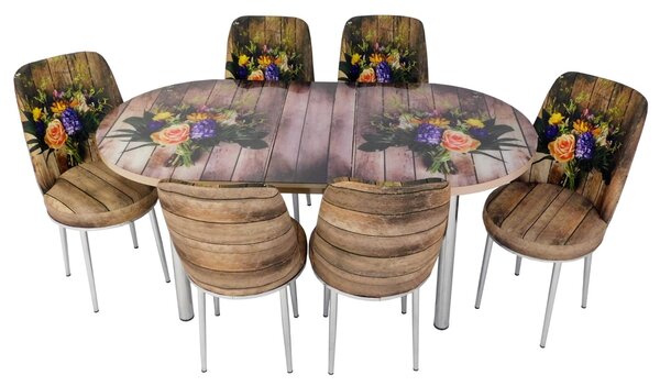 Set masă extensibilă ovală Summer cu 6 scaune