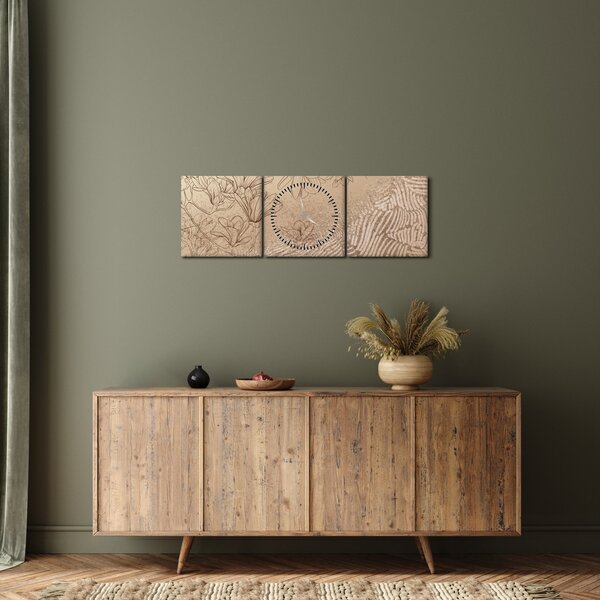 Tablou - Flori desenate (cu ceas) (90x30 cm)