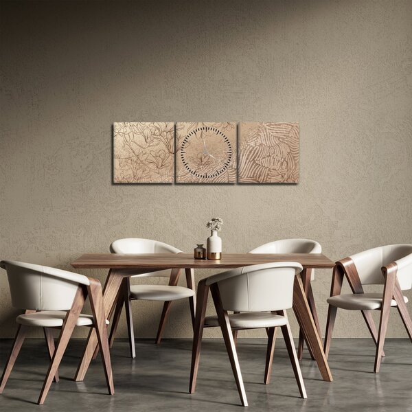 Tablou - Flori desenate (cu ceas) (90x30 cm)