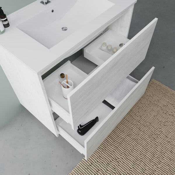 Mobilier Baie, 80 Cm, Cu Sertare, Efect Stejar Alb | Laguna