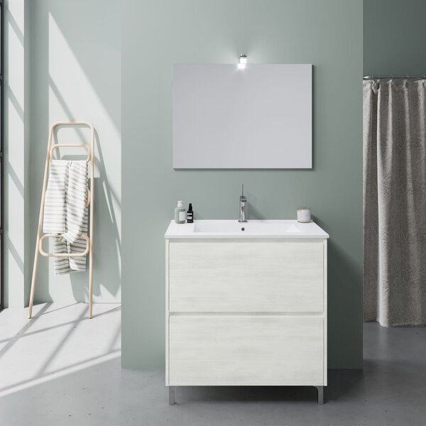 Mobilier Baie, 80 Cm, Cu Sertare, Efect Stejar Alb | Laguna