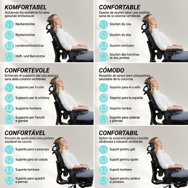 HOMCOM Scaun de Birou Ergonomic din Plasă cu Cotiere, Tetieră, Spătar Reglabil, Funcție Legănare, Negru | Aosom Romania