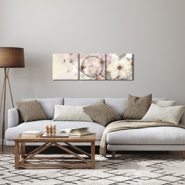 Tablou - Flori,pictură (cu ceas) (90x30 cm)