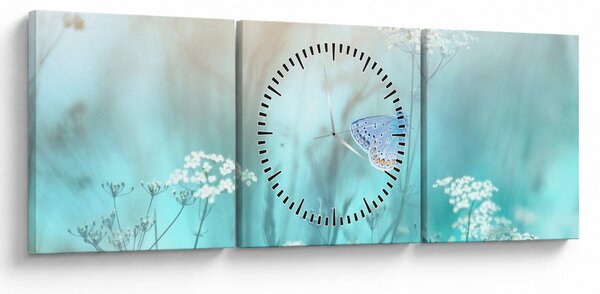 Tablou - Fluture în albastru (cu ceas) (90x30 cm)