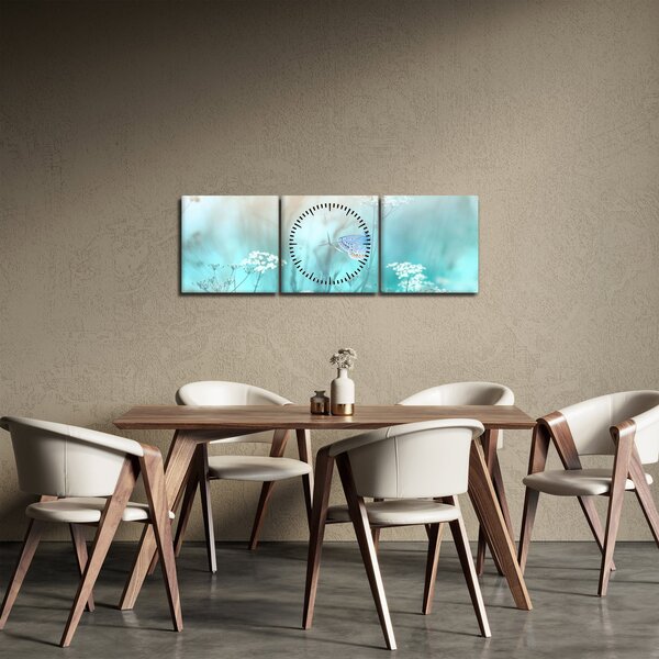 Tablou - Fluture în albastru (cu ceas) (90x30 cm)