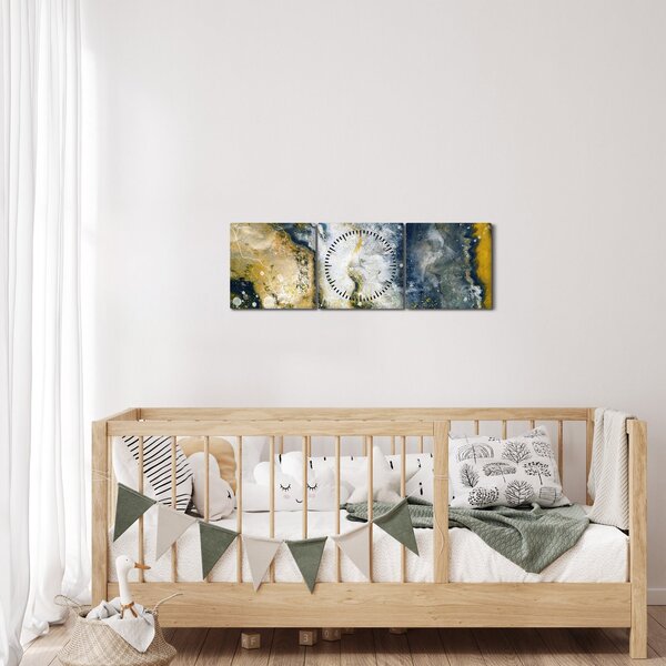 Tablou - Abstract auriu (cu ceas) (90x30 cm)