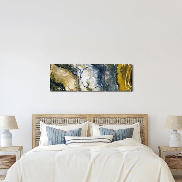 Tablou - Abstract auriu (cu ceas) (90x30 cm)