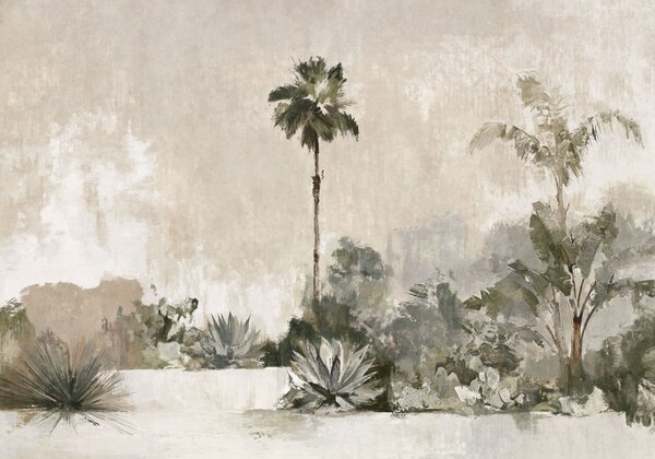 Tapet Palmieri și vegetație tropicală în nuanțe discrete, Fototapet Natură, w05921 : Uwalls.ro
