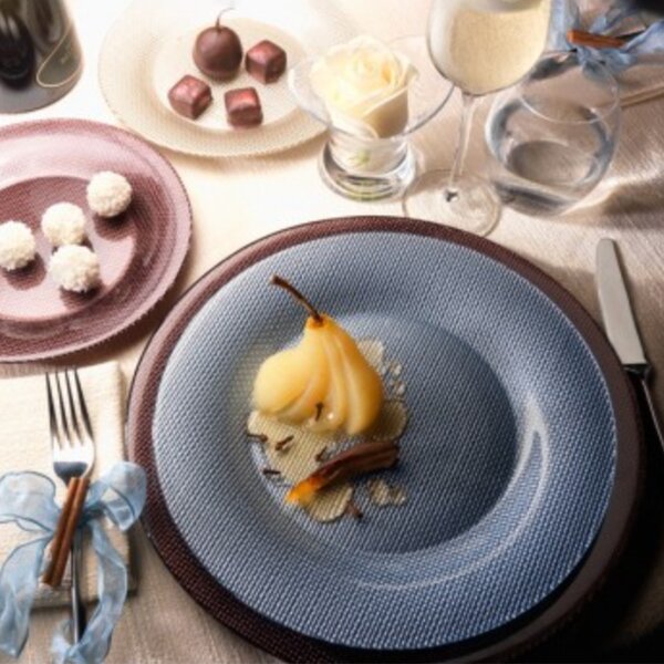 Set 6 farfurii elegante din sticla Pufo Luxury pentru desert, aperitive, 31 cm, albastru