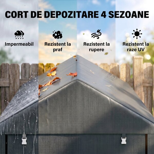 Outsunny Magazie pentru Scule cu Protecție UV și Intrare cu Fermoar, Cort de Garaj, 120x179x165 cm, Gri Închis | Aosom Romania