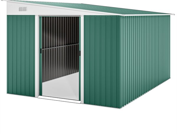 Outsunny Magazie de Gradina cu Ușa Glisantă si Orificii de Aerisire, din Oțel Galvanizat, 345x280,5x169-201cm, Verde | Aosom Romania