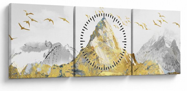 Tablou - Munte auriu (cu ceas) (90x30 cm)