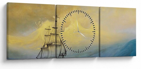 Tablou - Pictură barcă pe mare (cu ceas) (90x30 cm)