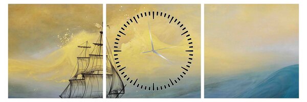 Tablou - Pictură barcă pe mare (cu ceas) (90x30 cm)