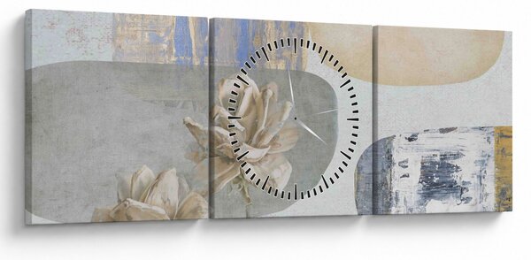Tablou - Pictură flori și texturi (cu ceas) (90x30 cm)