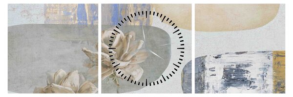 Tablou - Pictură flori și texturi (cu ceas) (90x30 cm)