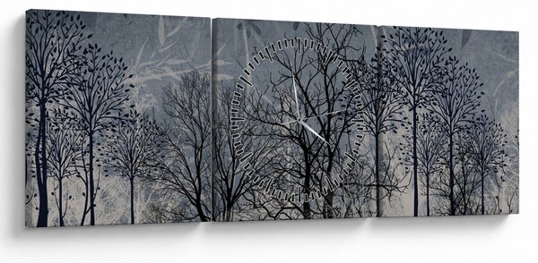 Tablou - Siluetă copac și frunze (cu ceas) (90x30 cm)